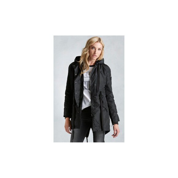New NWT Womens $348 Parka Sherpa Designer True Religion Jeans Black S Hood Coat